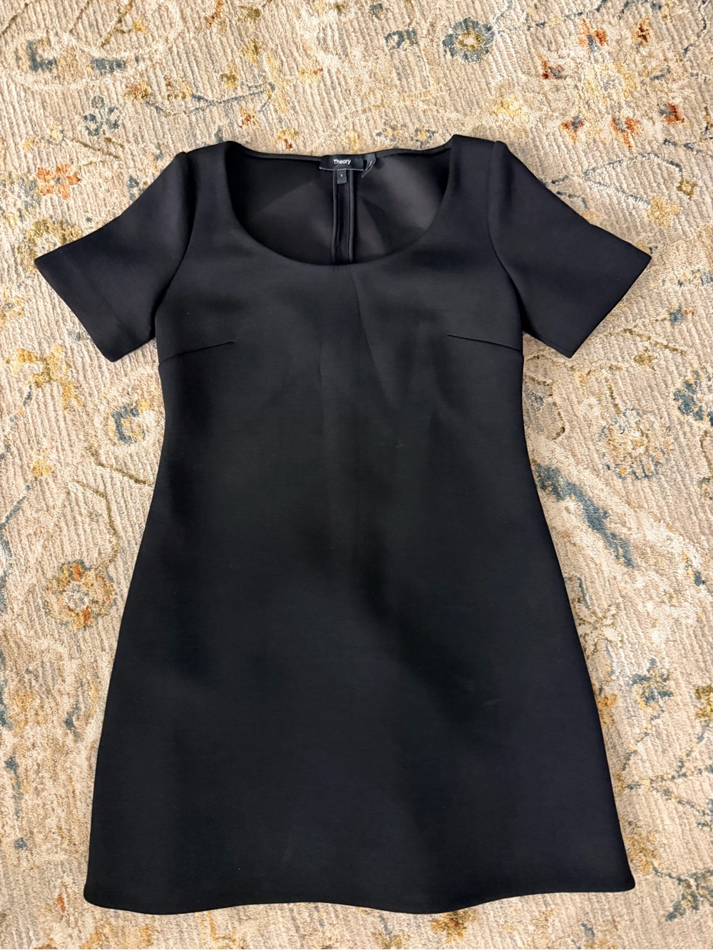 Theory Black Short-Sleeve Scoop Neck Mini Dress